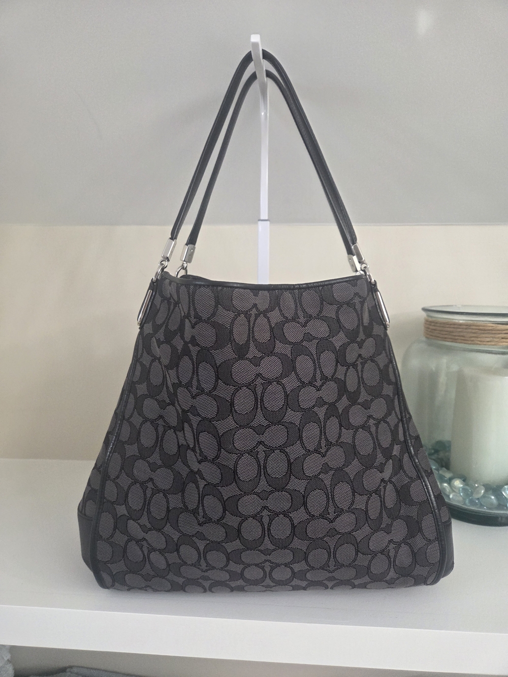 Coach Signature Jacquard Phoebe Madison Shoulder Bag in Grey/Black